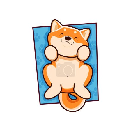 Illustration for Cartoon kawaii cute pet shiba inu dog and puppy character lounges comfortably on a cozy mat, with its eyes closed and a serene expression, enjoying a peaceful moment. Isolated vector relaxed doggy - Royalty Free Image
