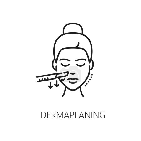 Illustration for Dermaplaning icon, skincare method using a blade to exfoliate and remove facial hair, promoting smooth skin. Face care, cosmetology sign, enhances complexion by removing dead cells and peach fuzz - Royalty Free Image