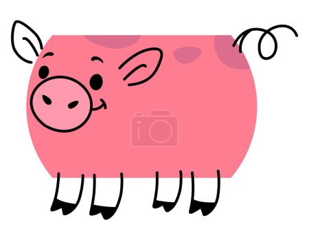 Ilustración de Personaje animal de cerdo de dibujos animados con forma de matemáticas. Lindo personaje de pigmento rosa o vector de cerdito con cuerpo rectangular y cola divertida. Matemáticas y geometría básica forma educación de los niños, animales de granja emoji - Imagen libre de derechos