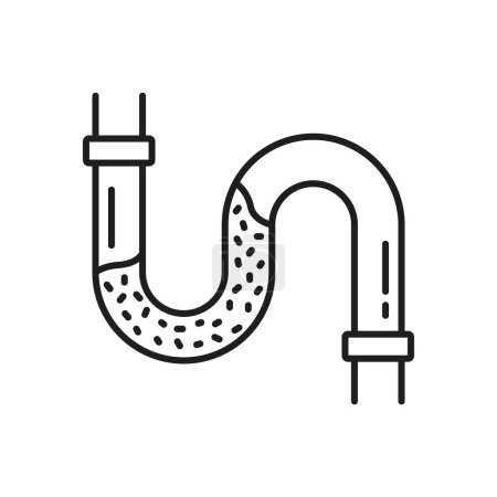 Illustration for Plumbing service icon with thin line drain pipe clog. Vector blocked water pipe trap of kitchen or bathroom sink, toilet sewer or sewerage. Drain cleaning or unclog plumbing service outline symbol - Royalty Free Image