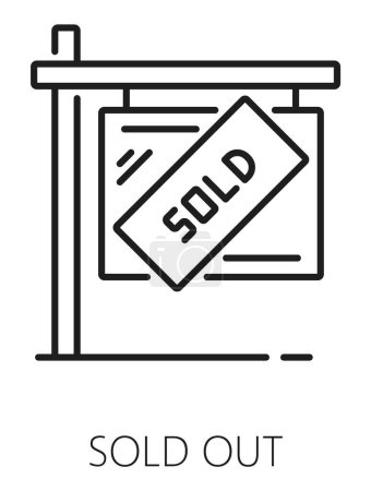 Illustration for Real estate icon of house sold sign for home and residential apartment sales, vector outline. Real estate agent service or construction developer pictogram of house sold sign in outline symbol - Royalty Free Image