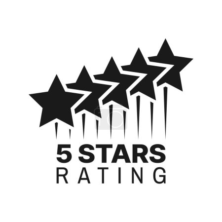 Illustration for Five star rating symbol, best award monochrome icon. Goods review grade, premium quality symbol or customer satisfaction feedback vector icon. Client opinion survey label or sign with five stars - Royalty Free Image