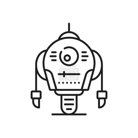 Ilustración de Línea de robot e icono de contorno. Droide futurista vectorial aislado con cuerpo metálico, brazos largos y rueda. Símbolo autómata de figura robótica. signo de innovación y tecnología, con una entidad mecánica - Imagen libre de derechos