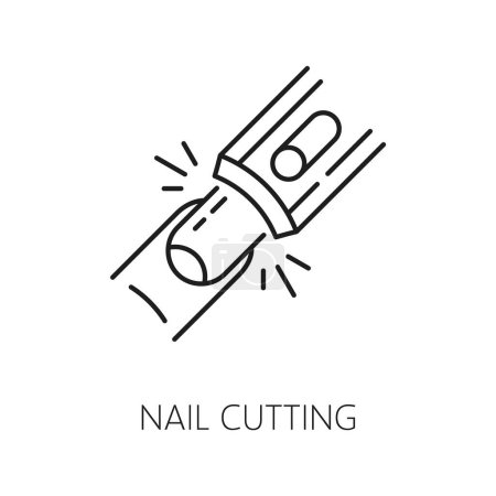 Illustration for Nail manicure service icon with fingernail clippers. Cosmetics and makeup shop or store, cosmetology or woman beauty service, spa salon thin line vector sign. Manicure and pedicure master outline icon - Royalty Free Image