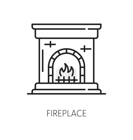 Illustration for Fireplace outline icon. Isolated vector linear sign, features a warm hearth with flickering flames, offering a cozy ambiance and comfort. Line art symbol of home heating and warmth - Royalty Free Image