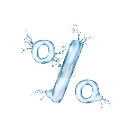 Ilustración de Signo de porcentaje de agua líquida con burbujas de salpicadura, fuente de tipo transparente, tipo aqua, símbolo húmedo con salpicaduras, creando un diseño refrescante y dinámico que evoca una sensación de fluidez y vitalidad - Imagen libre de derechos