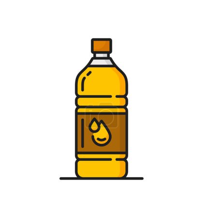 Téléchargez les illustrations : Le colza, icône de l'huile de canola, est doté d'une mince bouteille en plastique jaune avec une étiquette de goutte, présentant un liquide doré, représentant son utilisation dans la cuisson et la préparation des aliments. Signe de ligne mince vecteur isolé - en licence libre de droit