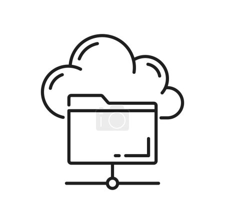 Téléchargez les illustrations : Stockage Cloud et icône de serveur de base de données réseau. Service de serveur Web, automatisation du trafic, centre de stockage ou symbole vectoriel de ligne de plate-forme réseau. Hébergement datacenter signe de contour simple ou pictogramme - en licence libre de droit