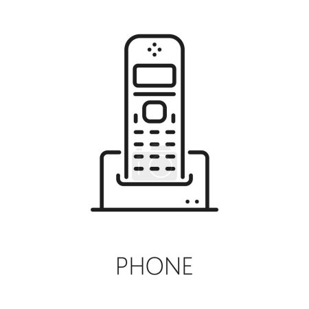 Illustration for Wake up call or room service thin line icon. Vector cellphone in retro design, office support, alarm wakeup reminder for tired hotel visitors - Royalty Free Image