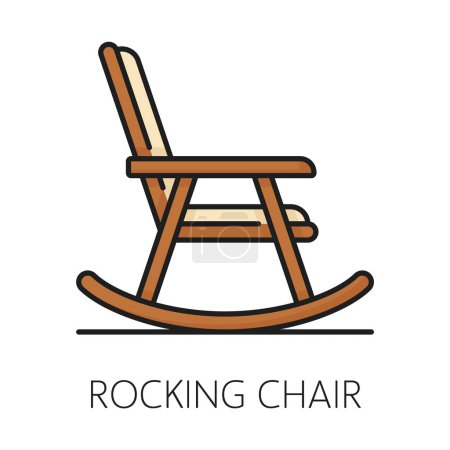 Illustration for Rocking chair furniture icon, home interior. House living room or hotel lobby cozy furniture line symbol or sign, apartment interior design item outline vector icon, rocking chair pictogram - Royalty Free Image