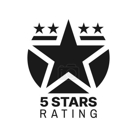 Illustration for Five star rating monochrome icon, best award sign. Customer choice review or ranking, product quality rate and opinion survey or goods grade vector pictogram. User satisfaction feedback sign or icon - Royalty Free Image