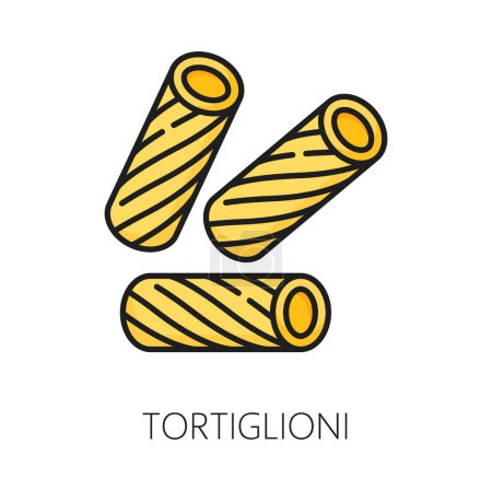 Illustration for Tortiglioni pasta isolated Italian cuisine food outline icon. Vector Italy dish, traditional pasta canneroni cannoli crusetti raw canelons - Royalty Free Image