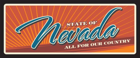 Illustration for Nevada United States sign, vintage travel plate. Carson City capital, Las Vegas billboard. Vector american state travel and tourism destination, all for our country greeting banner and postcard design - Royalty Free Image