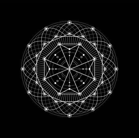 Illustration for Myth, sacred geometry esoteric tattoo. Alchemy or meditation spiritual pentagram. Occult, masonic mystery icon, yoga geometric outline vector sign, spirituality or mystic line pattern ornament - Royalty Free Image