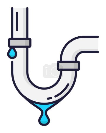 Illustration for Color plumbing service icon. Toilet, clogged sink or bathroom pipe leakage problems. House plumbing service, bathroom pipe unclog fix thin line vector sign, sewage maintenance linear icon or pictogram - Royalty Free Image