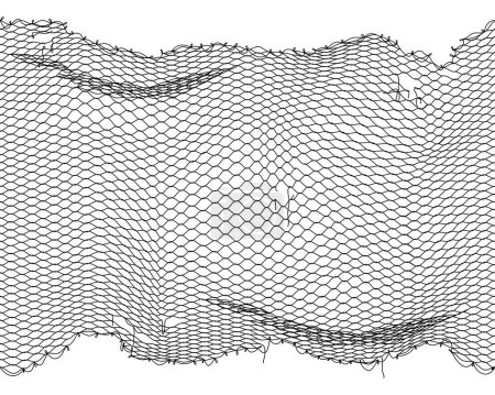 Illustration for Fish net background, fishnet pattern with vector texture of fishing sport gear. Fisherman rope trap of black white grids with holes, waves and strings. Vintage thread mesh pattern for fishery, fishing - Royalty Free Image