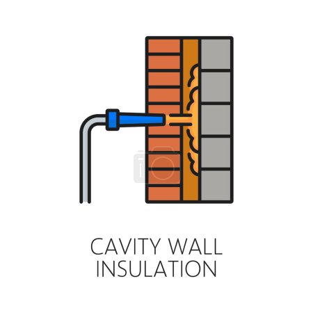 Illustration for Cavity wall thermal insulation icon. Home facade thermal isolation technology outline sign, house construction energy save and heat protection technology thin line vector icon or pictogram - Royalty Free Image