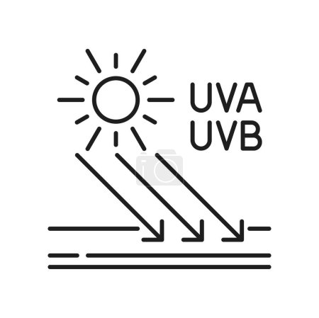 Téléchargez les illustrations : Cosmétiques solaires. Réflexion des rayons UVA et UVB. Cosmétiques à écran solaire vectoriel. La crème SPF bloque les rayons du soleil. Crème de protection d'été emblème - en licence libre de droit