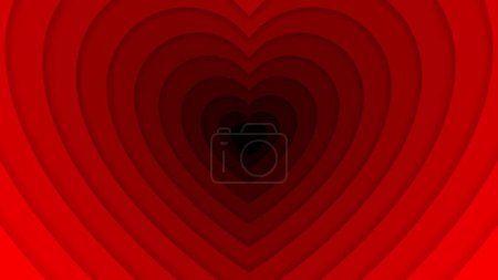 Ilustración de Amor romántico corazón túnel fondo. Vector fascinante marco en forma de corazón con capas de dimensión en tonos rojos y brillantes, simboliza el viaje del amor, creando una atmósfera onírica y encantadora - Imagen libre de derechos