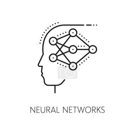 Téléchargez les illustrations : Réseau neuronal d'apprentissage automatique, icône de l'algorithme d'intelligence artificielle IA. Algorithme d'apprentissage robotique, informatique et intelligence artificielle icône vectorielle de ligne d'innovation avec réseau neuronal - en licence libre de droit