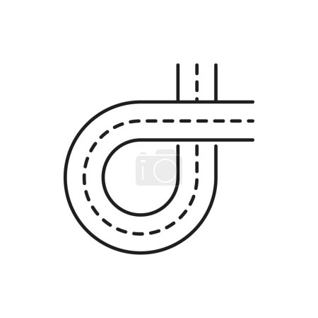 Illustration for Road line icon, highway interchange or traffic street turn, vector pictogram of transport lane. Roadway or freeway path with round turn, traffic interchange linear icon for city navigation or roadsign - Royalty Free Image