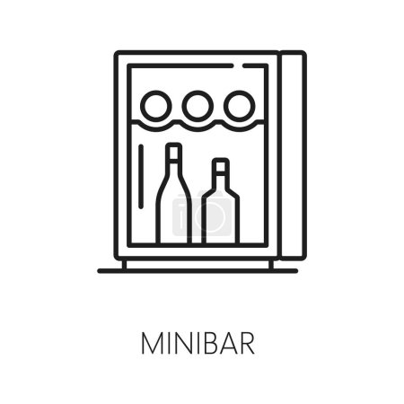 Ilustración de Mini barra icono vector para el diseño web y aplicaciones móviles. Minibar vectorial con bebidas refrescantes en nevera, icono de la línea delgada del servicio del hotel - Imagen libre de derechos