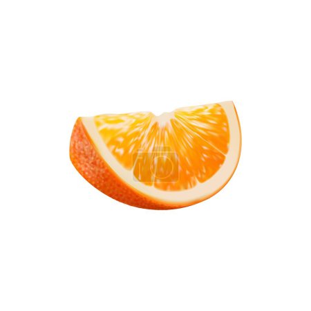 Illustration for Realistic ripe orange citrus fruit, slice. Raw exotic fruit piece, sweet natural juice, vegetarian diet or healthy food product 3d vector icon. Realistic fresh orange or isolated grapefruit slice - Royalty Free Image