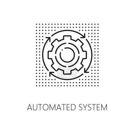 Téléchargez les illustrations : Icône de contour du système automatisé, avec engrenage rotatif, symbolisant des processus efficaces et autonomes et une automatisation axée sur la technologie, un apprentissage automatique et un algorithme d'intelligence artificielle - en licence libre de droit