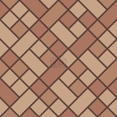 Illustration for Brown Flanders weave pavement top view pattern, street cobblestone, garden sidewalk tile with bricks and blocks. Vector floor covering or laminate, wood flooring, outdoors walkway texture from above - Royalty Free Image