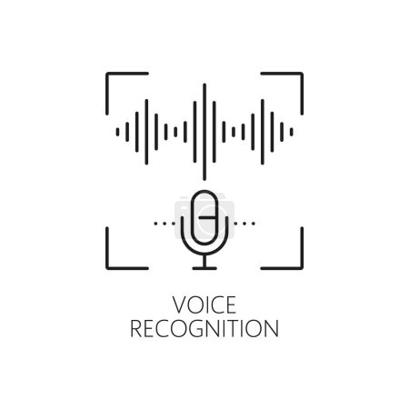 Illustration for Voice recognition biometric identification and verification icon. Secure access digital technology, identity verification or biometric recognition line vector symbol with microphone and sound waves - Royalty Free Image