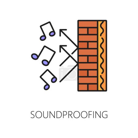 Illustration for Soundproof wall thermal insulation icon. House construction insulation layer technology outline symbol, home facade thermal, sound and noise protection isolation system thin line vector icon or sign - Royalty Free Image