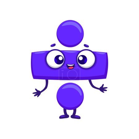 Illustration for Cartoon funny math number or division sign character for kids mathematics education, vector icon. Mathematical sign of division with funny cute face, math symbol for kids algebra and arithmetic study - Royalty Free Image