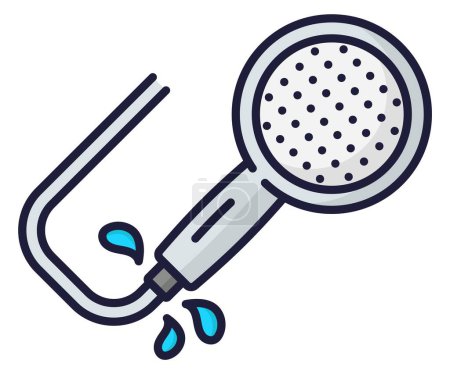 Illustration for Plumbing service color icon, bathroom shower head leakage repair for plumber works, vector outline. Bathroom water pipes leakage or broken shower fix and plumbing service or sanitary maintenance - Royalty Free Image