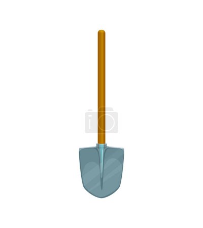 Illustration for Cartoon shovel, isolated vector versatile hand tool with long handle and a flat metal blade, used for digging, lifting, and moving earth, snow, or other materials in outdoor gardening or farming tasks - Royalty Free Image