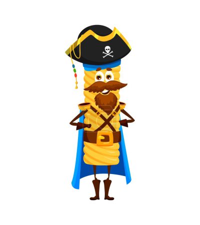 Illustration for Cartoon tortiglioni italian pasta pirate and corsair character stand with arms akimbo, embodies the swashbuckling spirit with a love for macaroni and an adventurous taste for culinary conquests - Royalty Free Image