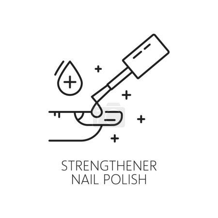 Illustration for Nails strengthener polish icon for manicure service, hands care and fingernail beauty or treatment, line vector. Manicure and nail care outline pictogram of nail strengthening remedy for nails repair - Royalty Free Image