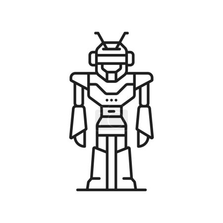 Illustration for Alien futuristic robot line and outline icon. Chatbot vintage robot symbol or icon, autopilot humanoid bot or alien cyborg artificial intelligence, mantis insect android thin line vector pictogram - Royalty Free Image