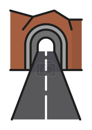 Illustration for Road color line icon, highway with tunnel route, vector street traffic pictogram sign. Suburban street or city highway with tunnel path, roadsign or traffic navigation and transport map linear symbol - Royalty Free Image