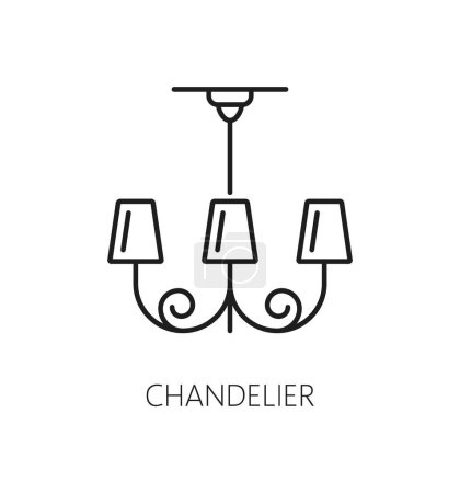 Illustration for Chandelier lamp outline icon features a decorative hanging light fixture with multiple arms and light bulbs. Isolated vector linear sign of home decorative element, associated with elegance and luxury - Royalty Free Image