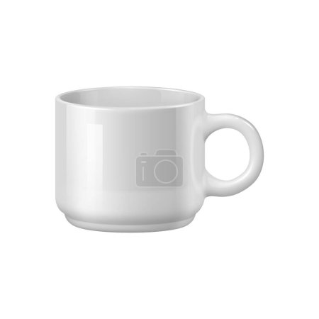 Ilustración de Taza de café de cerámica o taza de té, maqueta de vajilla realista, vector 3D aislado. Tetera blanca con mango, maqueta en blanco de taza de porcelana o plantilla de taza para vajilla de bebida o utensilios de cocina de cerámica - Imagen libre de derechos