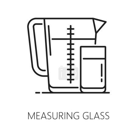 Ilustración de Taza de medición para cocinar, vaso de precipitados y símbolo de vidrio icono pictograma contorno. Recipiente vectorial para medición de productos alimenticios, vaso de agua - Imagen libre de derechos
