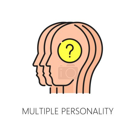 Illustration for Multiple personality mental health icon, psychological disorder problem. Linear vector sign representing the complexity and diversity of coexist identities, different personalities within one figure - Royalty Free Image