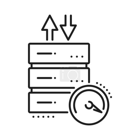 Illustration for Database, network server, cloud storage service icon. SQL database datacenter, hosting service server or cloud computing storage thin line vector symbol. Web platform line sign or pictogram - Royalty Free Image