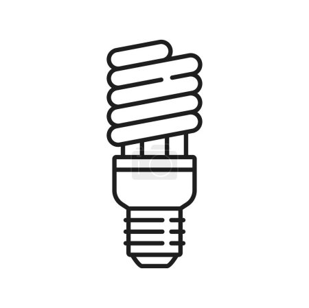 Téléchargez les illustrations : Ampoule CFL et icône de ligne de lampe fluorescente. Technologie d'éclairage économe en énergie, lampe fluorescente moderne ou ampoule spirale économiseuse d'électricité pictogramme vectoriel linéaire ou signe de contour - en licence libre de droit