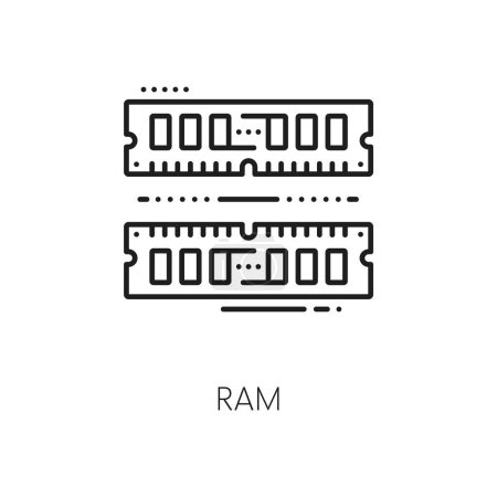 Illustration for Computer industry, app development hardware, electronics software thin line icon. Server hardware service, computer system software linear vector icon or symbol with RAM memory stick - Royalty Free Image