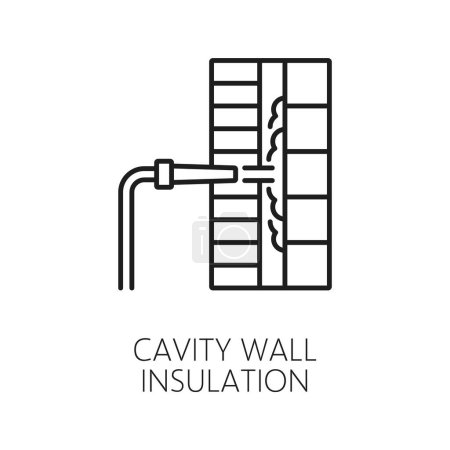Illustration for Cavity wall thermal insulation icon for house construction and building, outline vector. Wall cavity internal insulation of brick or concrete masonry for cold, heat, moisture or soundproof protection - Royalty Free Image