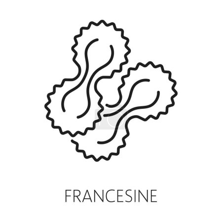 Téléchargez les illustrations : Francesine pâtes sèches isolées cuisine italienne icône contour des aliments. Pâtes traditionnelles en forme d'arc vectoriel de pâte, blé francesine - en licence libre de droit