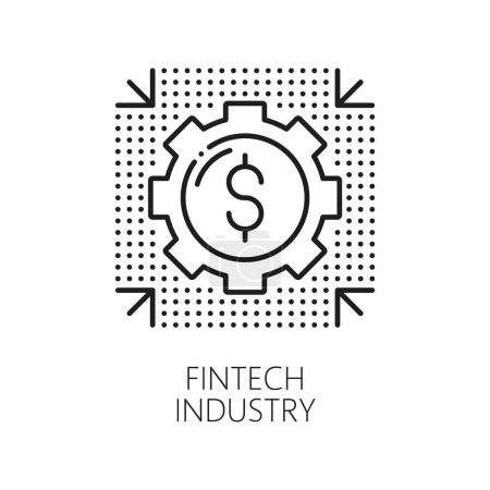 Illustration for Cryptocurrency, fintech technology, blockchain industry linear icon. Internet blockchain fintech, business investment or cryptocurrency network payment line vector symbol with cog wheel, dollar sign - Royalty Free Image