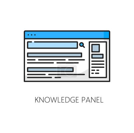 Illustration for Knowledge panel. SERP icon. Search engine result page, web content audit or search engine result page optimization thin line vector pictogram, website traffic research, SERP linear sign or symbol - Royalty Free Image
