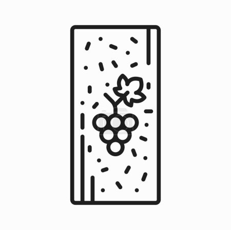 Téléchargez les illustrations : Serveur à vin en bois avec impression de raisin icône de contour isolé. Assiette vectorielle en bois, plateau de cuisson pour fromage, produits vinicoles en collation - en licence libre de droit